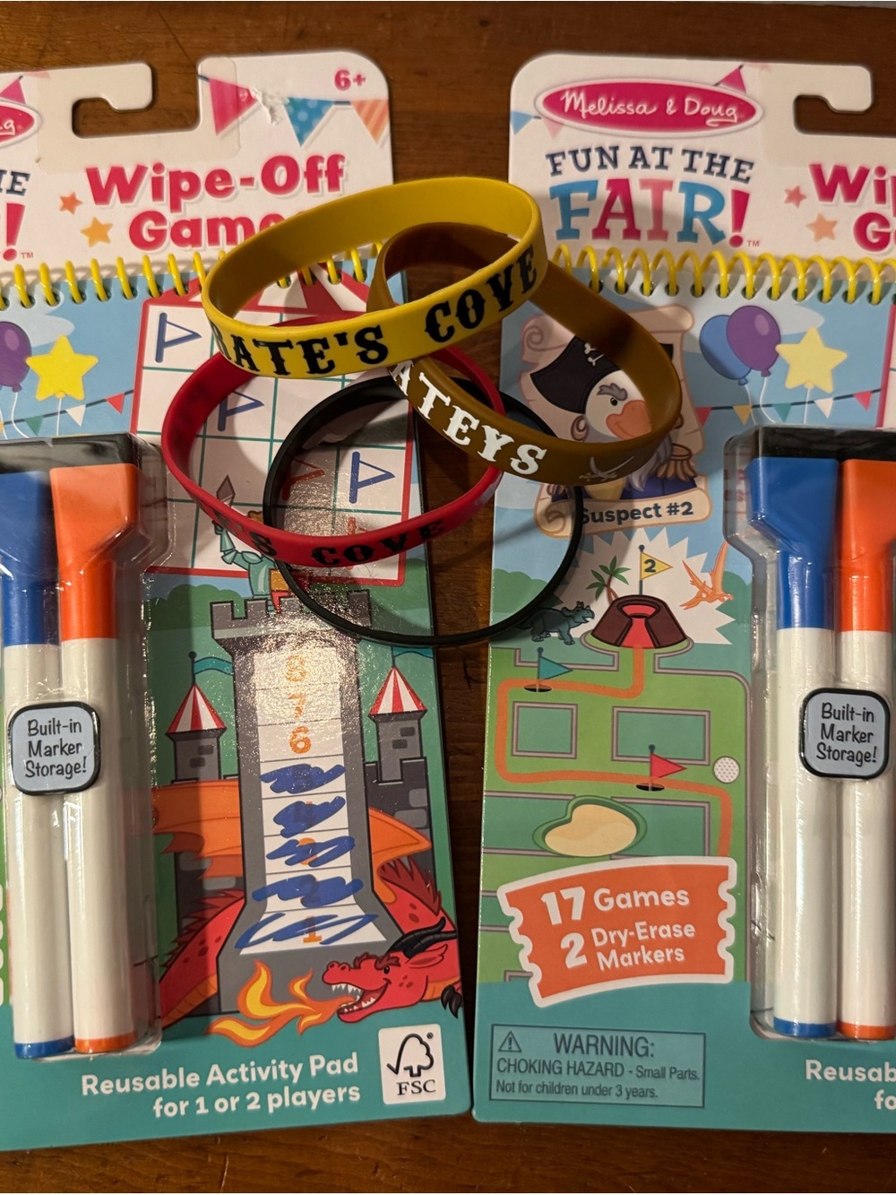 (2) Melissa & Doug Wipe-Off Games Activity Pads with Pirate Themed Bracelets